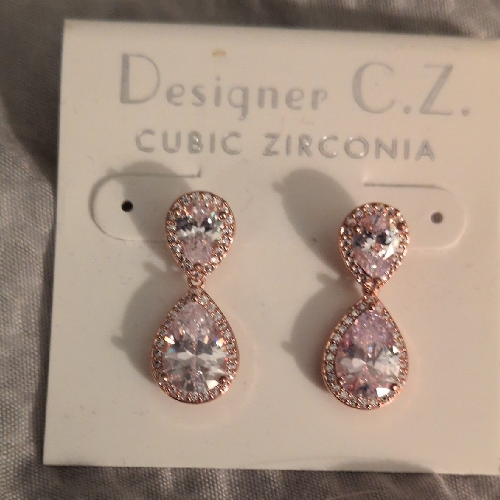 Rose Gold Cubic Zirconia Drop Earrings